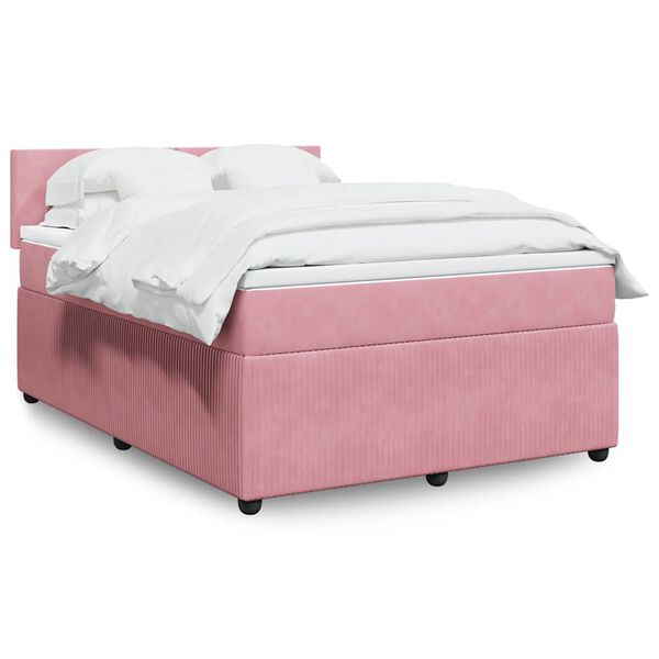 vidaXL Sommier &agrave; lattes de lit avec matelas Rose 160x200 cm Velours