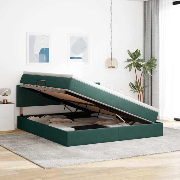 vidaXL Lit de Rangement avec matelas Vert fonc&eacute; 180 x 200 cm Velours