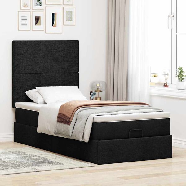 vidaXL Cadre de lit ottoman avec matelas noir 90x190 cm tissu