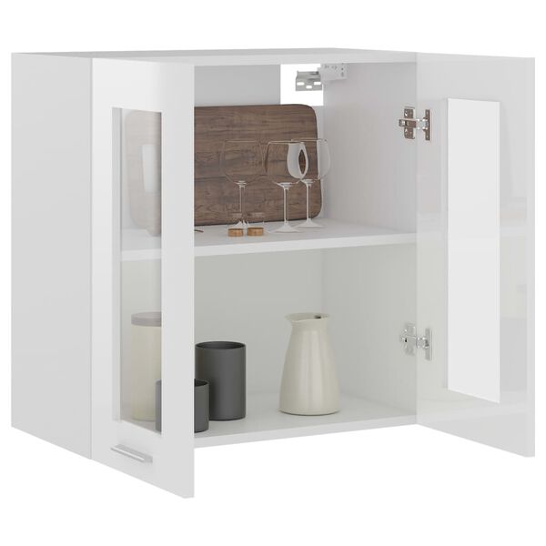 vidaXL Vitrine suspendue "Lyon" Blanc brillant 60 x 31 x 60 cm Bois d'ing&eacute;nierie