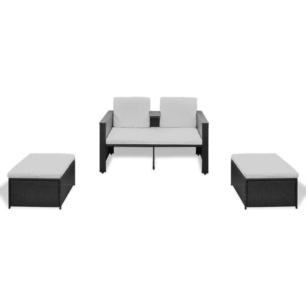 vidaXL Salon de jardin 4 pcs avec coussins Résine tressée Noir