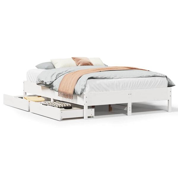 vidaXL Cadre de lit sans matelas blanc 135x190 cm bois de pin massif