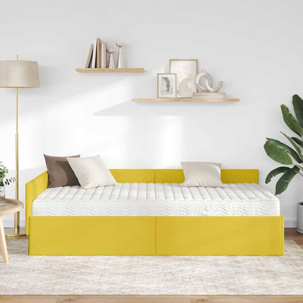vidaXL Cadre de lit d'angle avec matelas Autre 2 pcs Jaune Velours