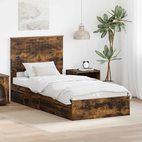 vidaXL Lit de Rangement Ch&ecirc;ne fum&eacute; 90 x 190 cm Bois d'ing&eacute;nierie