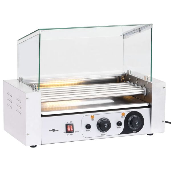 vidaXL Grill à hot-dogs à 5 rouleaux avec couvercle en verre 1000 W
