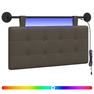 vidaXL T&ecirc;te de lit suspendue Avec lumi&egrave;re LED Gris Simili cuir
