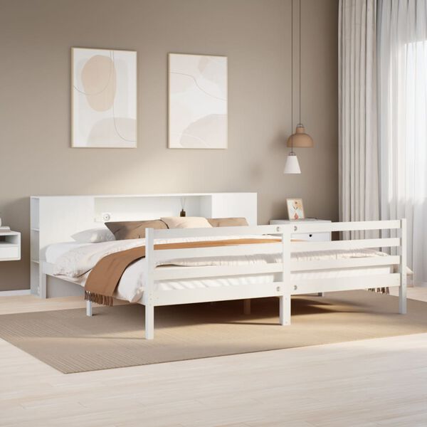 vidaXL Lit bibliothèque sans matelas blanc 180x200 cm bois pin massif