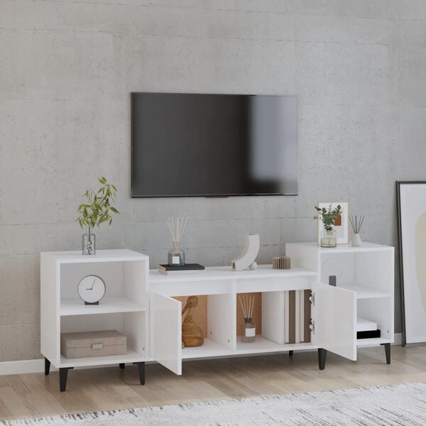 vidaXL Meuble TV Blanc brillant 160x35x55 cm Bois d'ing&eacute;nierie