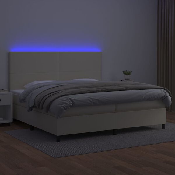 vidaXL Sommier &agrave; lattes de lit avec matelas et LED Cr&egrave;me 200x200 cm