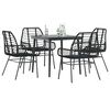 vidaXL Ensemble &agrave; manger de jardin 5 pcs noir r&eacute;sine tress&eacute;e verre