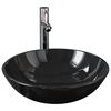 vidaXL Lavabo de bain avec robinet et drain &agrave; poussoir Verre tremp&eacute;