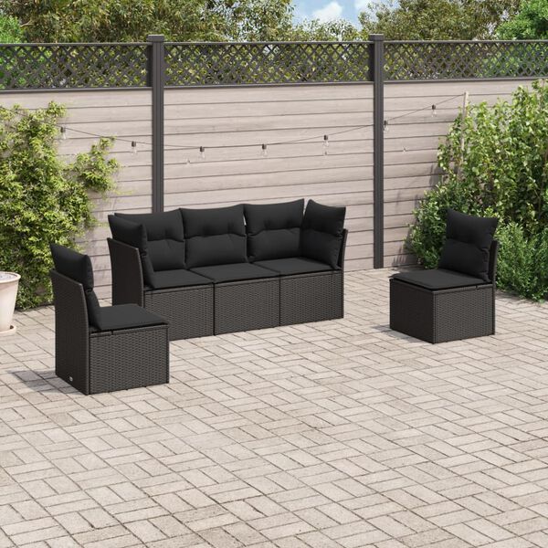 vidaXL Salon de jardin 5 pcs avec coussins noir r&eacute;sine tress&eacute;e