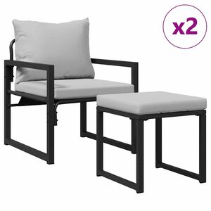 vidaXL Mobilier de jardin avec coussin Autre 4 pcs Noir Acier