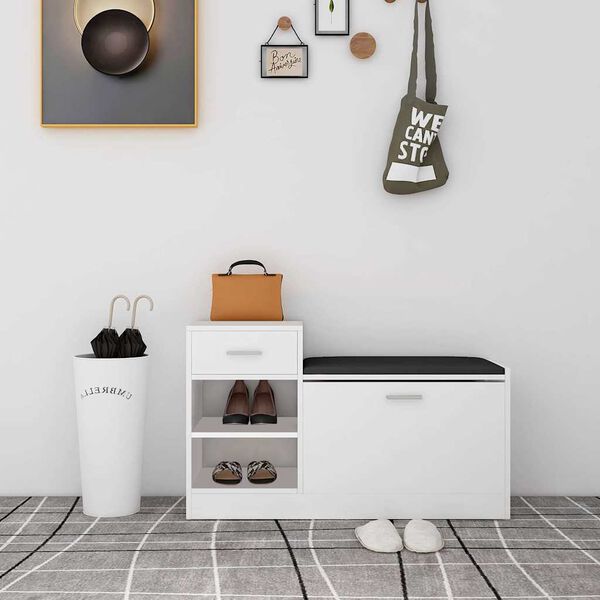 vidaXL Banc &agrave; chaussures Blanc 94,5x31x57 cm Bois d'ing&eacute;nierie