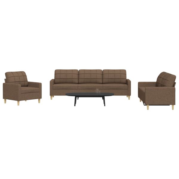 vidaXL Ensemble de canap&eacute;s 3 pcs marron tissu