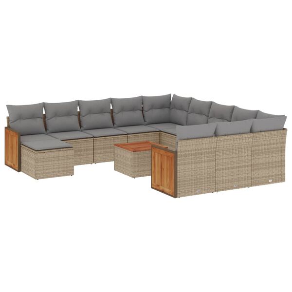 vidaXL Salon de jardin avec coussins 13 pcs beige r&eacute;sine tress&eacute;e