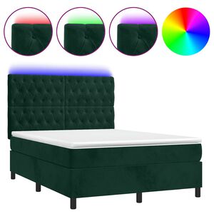 vidaXL Sommier &agrave; lattes de lit matelas et LED Vert fonc&eacute; 140x200 cm