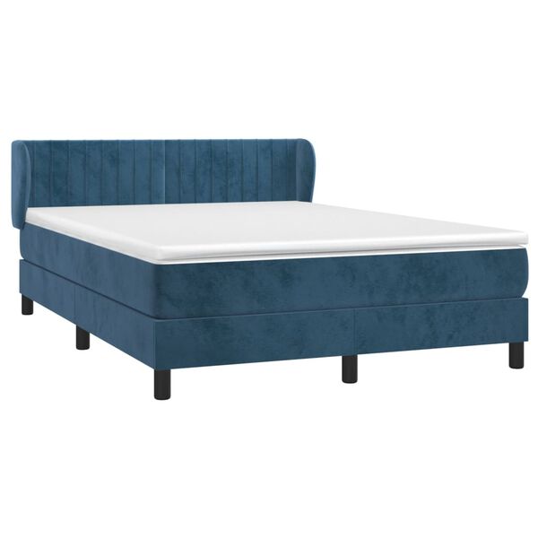vidaXL Sommier &agrave; lattes de lit et matelas Bleu fonc&eacute; 140x190cm Velours