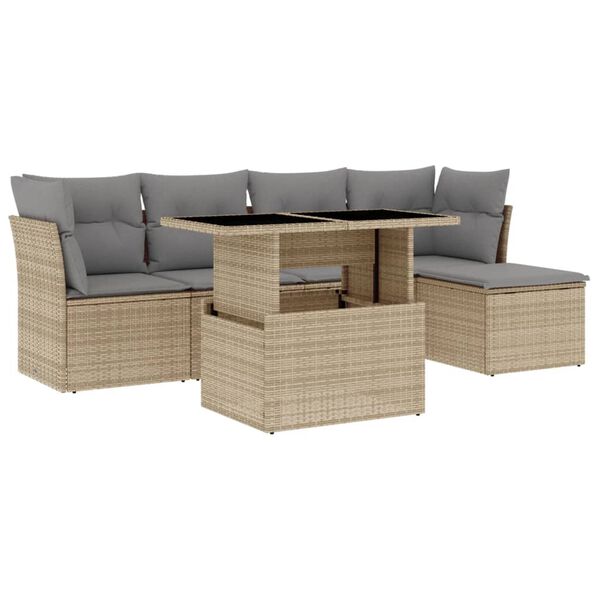 vidaXL Salon de jardin avec coussins 6 pcs beige r&eacute;sine tress&eacute;e