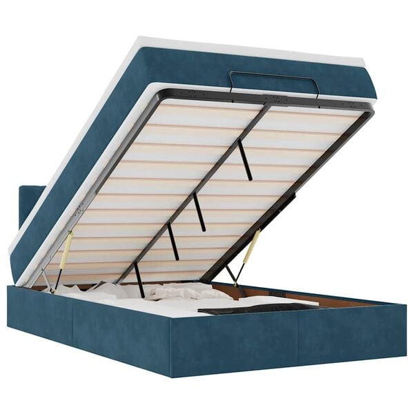 vidaXL Lit ottoman avec matelas et LED bleu fonc&eacute; 90x200cm velours