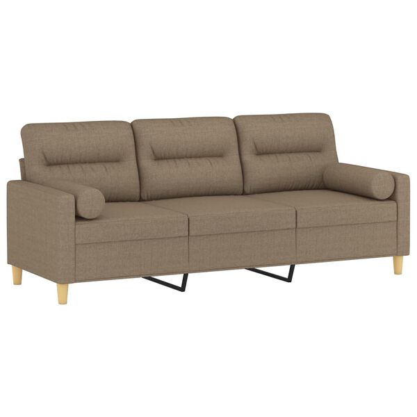vidaXL Canap&eacute; 3 places et oreillers et coussins Taupe 180 cm Tissu
