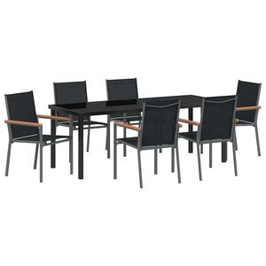 vidaXL Ensemble de salle &agrave; manger pour jardin 7 pcs Noir