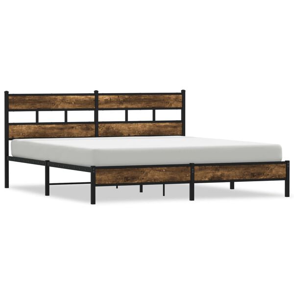 vidaXL Cadre de lit en m&eacute;tal sans matelas ch&ecirc;ne fum&eacute; 193x203 cm