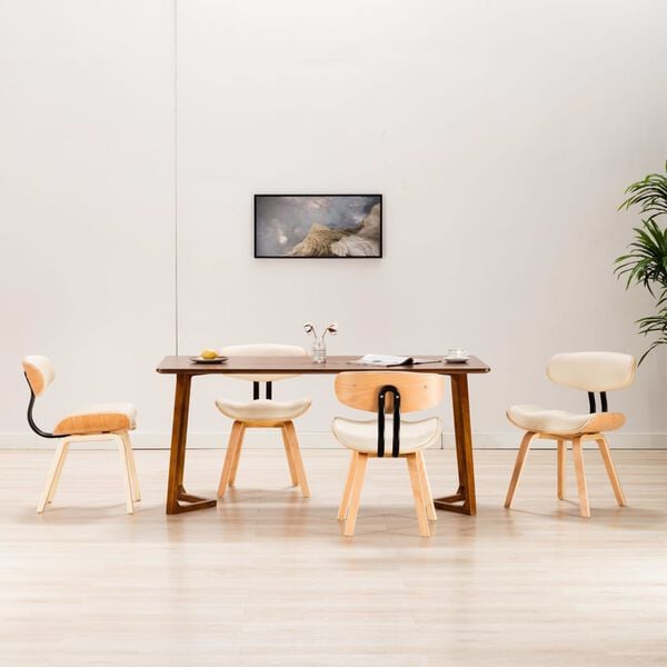 vidaXL Chaises &agrave; manger lot de 4 cr&egrave;me bois courb&eacute; et similicuir