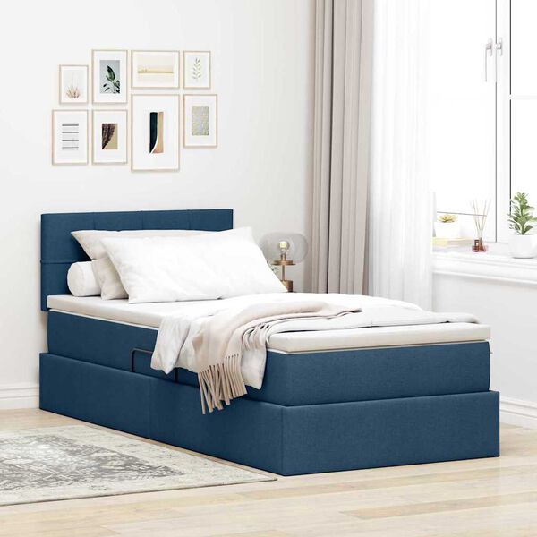 vidaXL Lit avec rangement et matelas avec matelas Bleu 90 x 190 cm