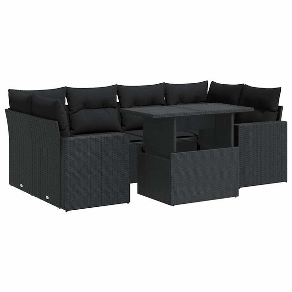 vidaXL Salon de jardin 7 pcs avec coussins noir r&eacute;sine tress&eacute;e
