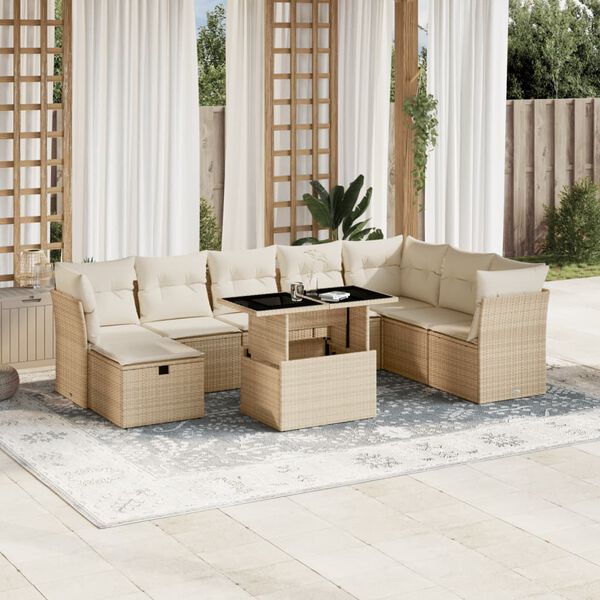 vidaXL Salon de jardin avec coussins 9 pcs beige r&eacute;sine tress&eacute;e