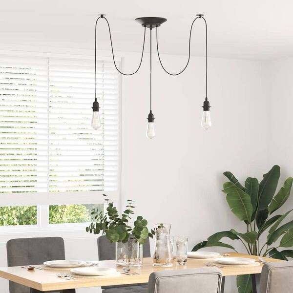 VidaXL Lampe suspendue avec 3 porte-lampes E27 noir métal