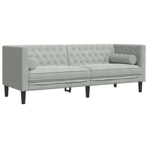 vidaXL Canap&eacute; Chesterfield avec traversins 3 places gris clair velours