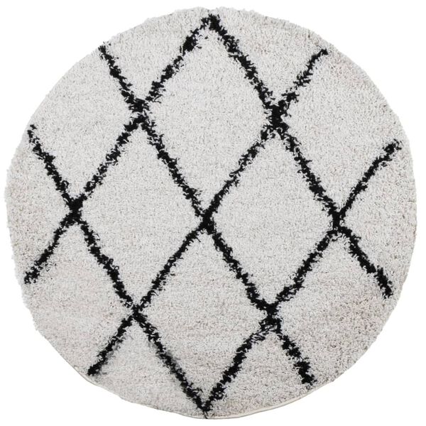 vidaXL Tapis shaggy &agrave; poils longs moderne cr&egrave;me et noir &Oslash; 160 cm