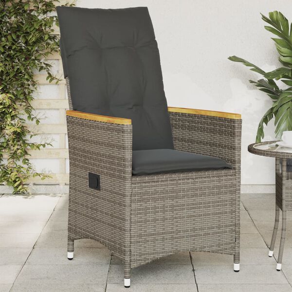 vidaXL Chaise inclinable de jardin avec coussins gris résine tressée