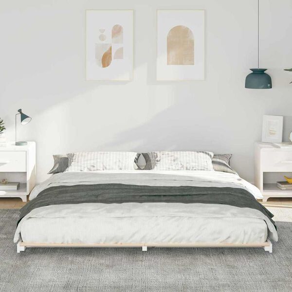 vidaXL Cadre de lit sur&eacute;lev&eacute; Blanc 180 x 210 cm Bois massif en pin