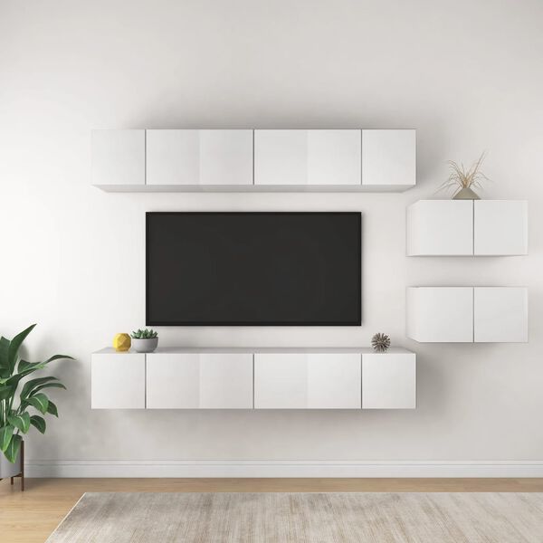vidaXL Meubles TV 8 pcs Blanc Bois d'ing&eacute;nierie