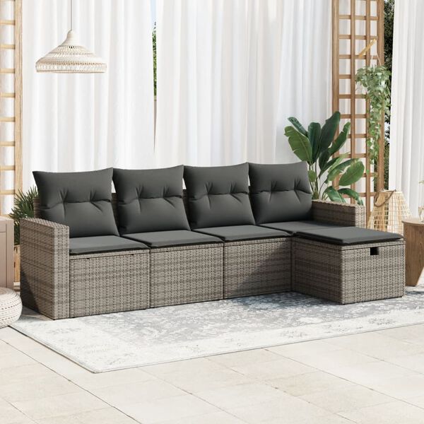vidaXL Salon de jardin 5 pcs avec coussins gris r&eacute;sine tress&eacute;e