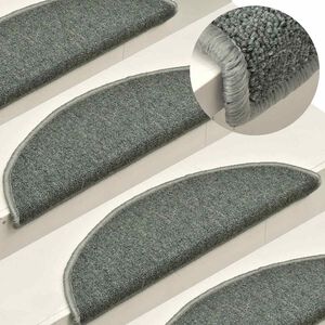 vidaXL Tapis d'escalier 15 pi&egrave;ces 56 x 17 x 3 cm Vert fonc&eacute; Demi-rond