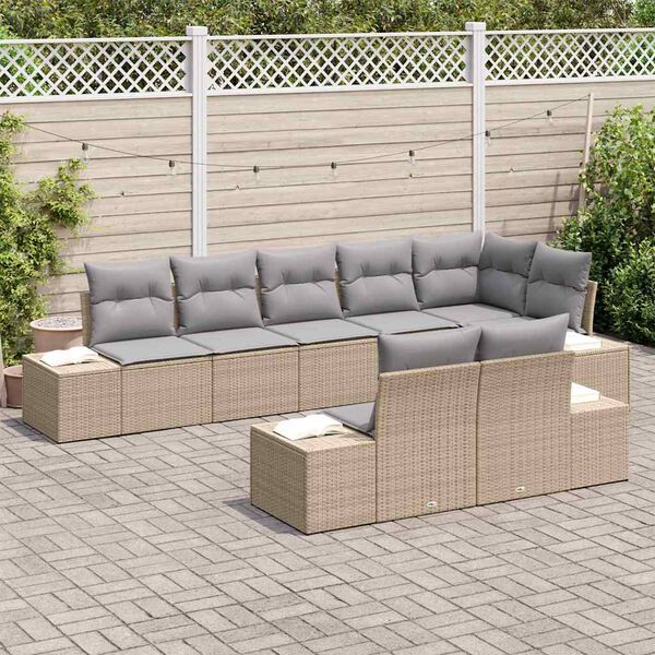 vidaXL Ensemble de canap&eacute; de jardin 8 pcs Beige et gris polyrotin