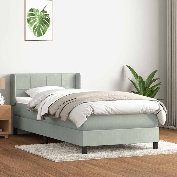 vidaXL Sommier &agrave; lattes de lit et matelas gris clair 100x210cm velours
