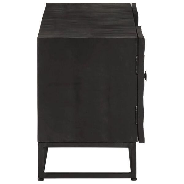 vidaXL Meuble TV noir 110x30x40 cm bois massif de manguier et fer