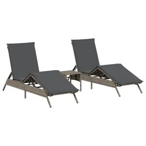 vidaXL Chaises longues lot de 2 avec table gris r&eacute;sine tress&eacute;e