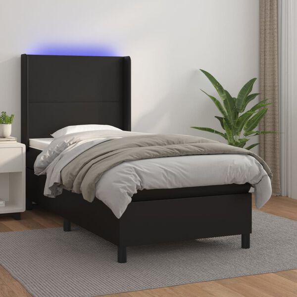 vidaXL Sommier &agrave; lattes de lit matelas et LED Noir 80x200cm Similicuir