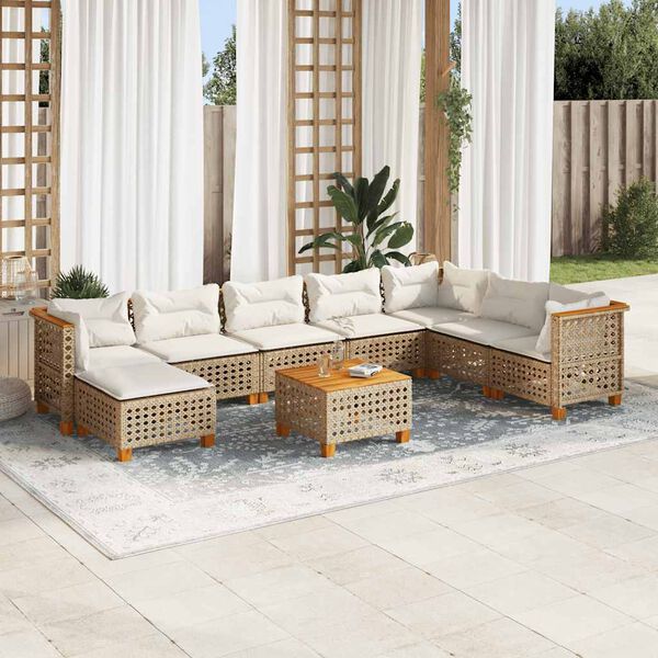 vidaXL Salon de jardin avec coussins 9 pcs beige r&eacute;sine tress&eacute;e