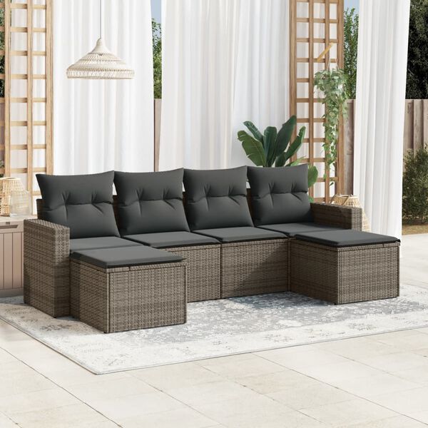 vidaXL Salon de jardin 6 pcs avec coussins gris r&eacute;sine tress&eacute;e