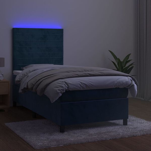 vidaXL Sommier &agrave; lattes de lit matelas LED Bleu fonc&eacute; 90x190cm Velours