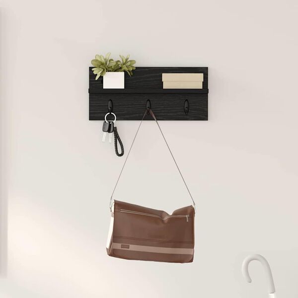 vidaXL Porte-manteau mural avec étagère Chêne noir 40 x 10.5 x 18 cm