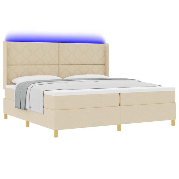 vidaXL Lit &agrave; ressorts avec matelas Cr&egrave;me 200 x 200 cm tissu