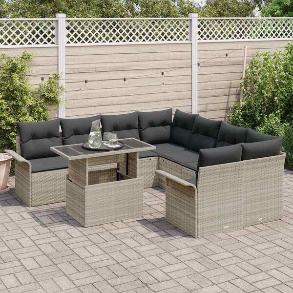 vidaXL Ensemble de canap&eacute; de jardin 9 pcs Gris clair Poly Rattan